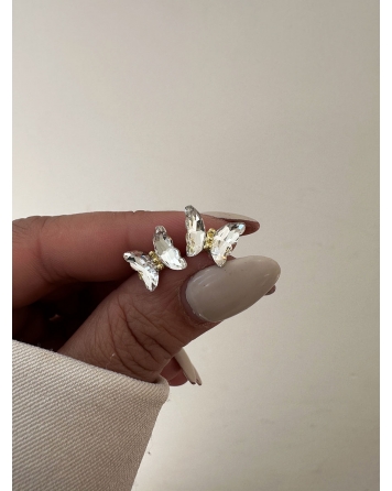 ( GAR133 ) Par de aros con Mariposas de Cubic Tornasol Blanco Gold