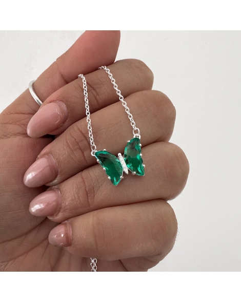 ( PC546 ) Gargantilla con Mariposa Verde Plata 925