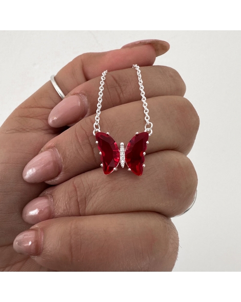 ( PC547 ) Gargantilla con Mariposa Roja Plata 925