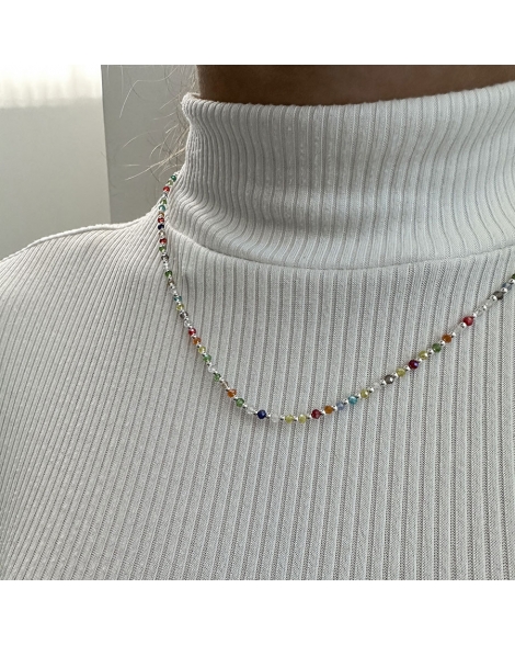 ( PC552 ) Gargantilla con Cristales Multicolor Plata 925