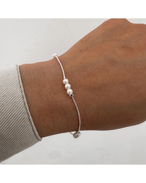 ( PEB8 ) Pulsera Veneciana con Perlas  Acero Blanco