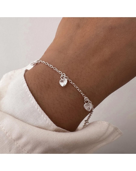 ( PP393 ) Pulsera con Cubic de corazones  Plata 925