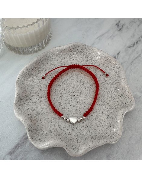 ( PP557R ) Pulsera Hilo y Plata con Corazón P.925