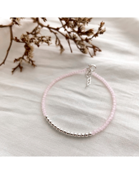 ( PP757 ) Pulsera con Bolitas Rosa P.925