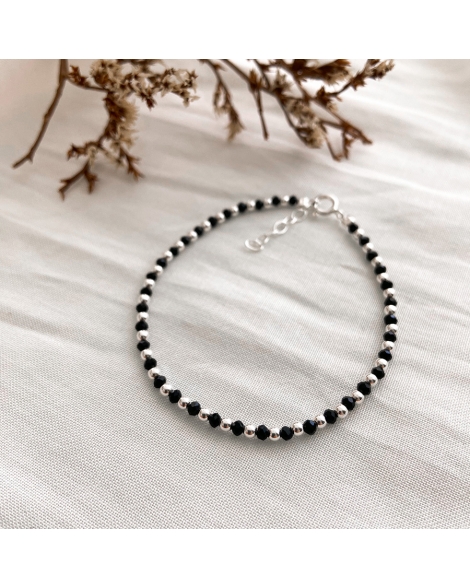 ( PP759 ) Pulsera con Bolitas Negra P.925